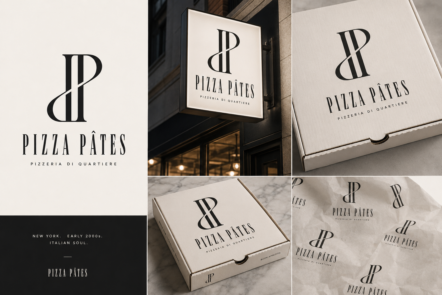 Monogramme PP et signature Pizza Pâtes.